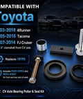 Front CV Axle Bearing Puller And Seal Installer Tool Kit includes various components, compatible with 2003-2018 Toyota models.