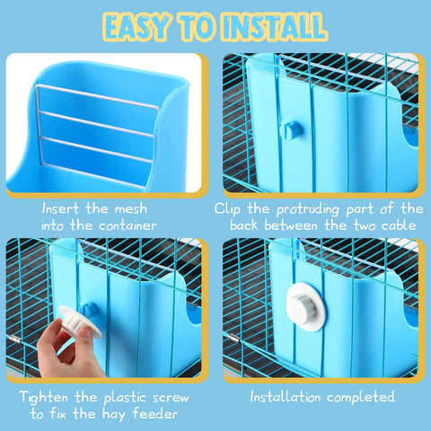 Installation guide for Top Shelf 4 Pack Hanging Hay Feeder For Domestic Rabbits Guinea Pigs And Chinchillas Zero Mess Cage Manger.