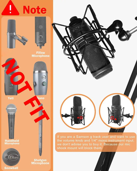 Anti Vibration Condenser Microphone Shock Mount For Studio Use Fits AT2020 MXL 770 MXL 990 Samson G Track Pro Rode Procaster NT1-A Neumann U87 And More Spider Mount For Clean Noise Free Recordings with various incompatible microphones labeled not fit.