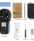Handheld Anemometer With Digital Wind Speed Gauge And Temperature Readout, Real Time Wind Velocity Meter For CFM Calculations, Pro Grade, Great For HVAC, Outdoor Sailing, Shooting, And Golf 2-pack with case, strap, manual, screwdriver, batteries