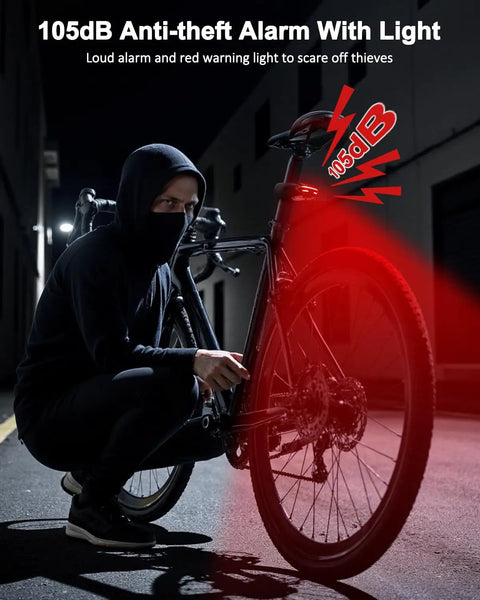 2 In 1 Bike Alarm With Taillight And USB Rechargeable Battery To Scare Off Thieves 105dB Anti Theft Siren Brake Sensing Rear Light IP65 Waterproof 4 Modes Safety Flash Vibration Sensor For Ebike Fast 1.5 Hour Charge