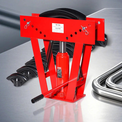 Heavy Duty Manual 16 Ton Hydraulic Pipe Bender For Copper Exhaust Tubes with red frame and precision dies.
