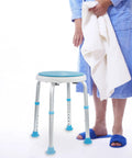 No Tool Needed Adjustable Shower Stool With Anti Slip Feet Tub Chair Bath Bench for seniors with towel-holding person beside