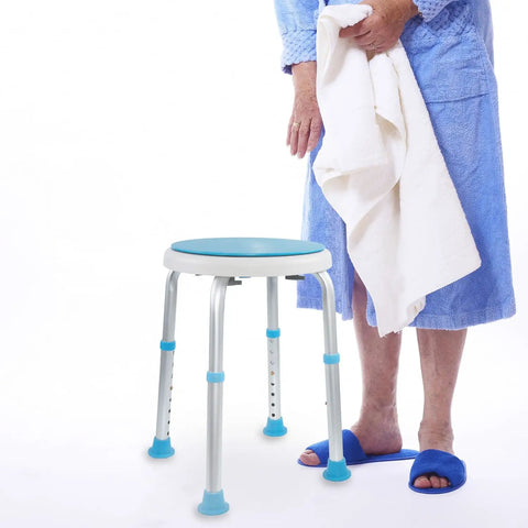 No Tool Needed Adjustable Shower Stool With Anti Slip Feet Tub Chair Bath Bench for seniors with towel-holding person beside