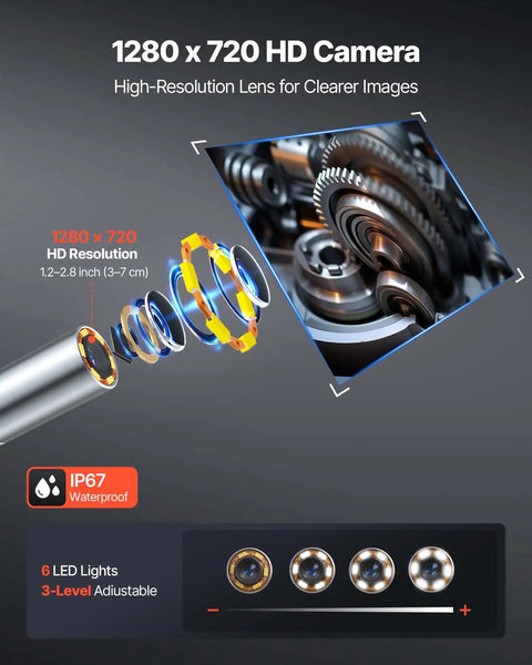 4-Way Articulating Endoscope With Light, 1080P HD Borescope Camera, Ultra Slim 0.15 Inch Probe, Flexible Snake Scope For Tight Spots, Wall And Auto Inspections, 4.9 Foot Cable, Clear View In Narrow Cracks; 1280x720 HD sensor, IP67 waterproof, 6 LEDs