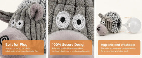 Close-up of Detachable Rolling Plush Toy For Dogs With Removable Motion Ball, showing corduroy texture and machine-washable design.