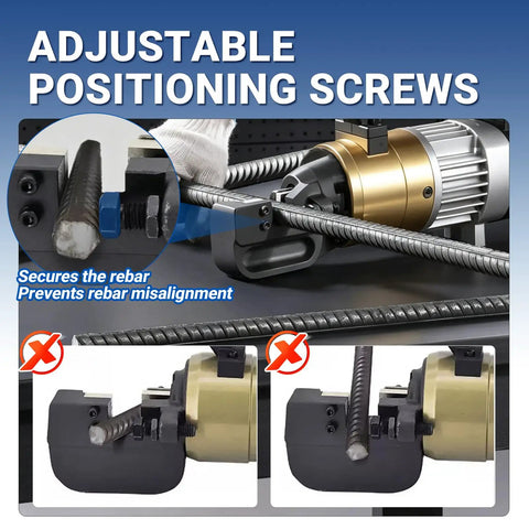Heavy Duty 1800W Portable Electric Rebar Cutter For Steel Bars Up To 28mm shows adjustable positioning screws for precise cutting.