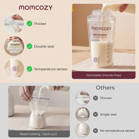 200 Pack Breastmilk Storage Bags Featuring Nifty Temperature Color Shift And Knockout Double Zip Seal For Freezing 6 Ounce Sterilized Breastfeeding Supplies Dead Simple Straight Up Smooth Sailing Bundle with temperature sensor.