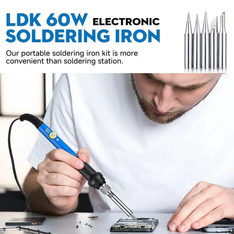 Person using 60W Adjustable Temperature Soldering Iron Kit for Electronics and Jewelry Repair, a Must Have for DIYers