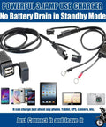 Waterproof Go-To Motorcycle Dual USB Charger Kit With SAE To USB Adapter Cable And Ring Terminal Harness, 3.1A Output