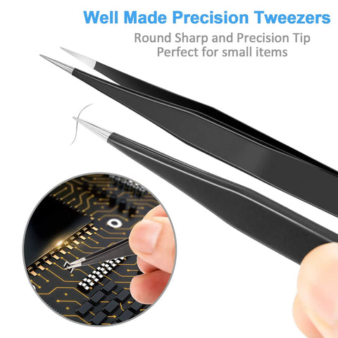 Go-To All-in-One 7-Piece Precision Tweezers Set - Anti-Static Stainless Steel ESD Tweezers Kit For Electronics, Soldering, Craft