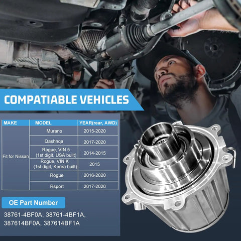 Mechanic installing Rear Differential Coupling Assembly AWD for Nissan Rogue Murano Qashqai Rogue Sport 2014-2020 Replacement Part 387614BF0A 387614BF1A Durable Solid OEM Grade Fitment