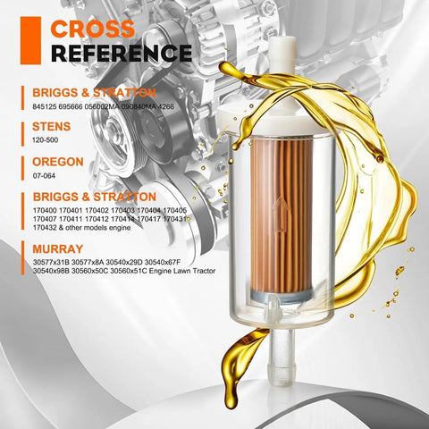 Inline Gas Fuel Filter For Briggs Stratton John Deere Craftsman Troy Bilt MTD Lawn Mowers And Tractors One Quarter Inch Replacement Filter