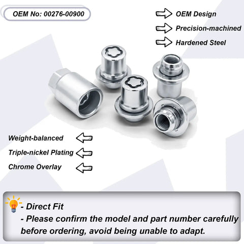 Lock Down Your Wheels With These Slick Chrome Wheel Lock Lug Nuts Set M12x1.5 with chrome finish and precision-machined details.