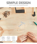 50 White Wood Panel Fasteners And Connector Bolts Kit For Cabinet And Tabletop Assembly on a wooden table with tools