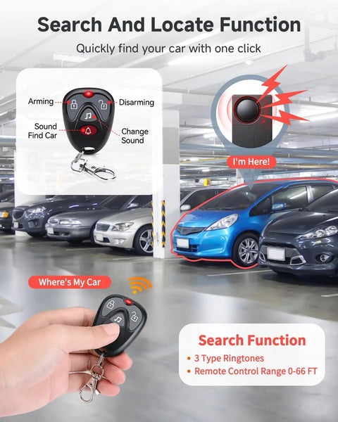 110dB Vibration Car Alarm With 10 Level Sensitivity Adjustable Wireless Remote Anti Theft Device For Car Truck RV Motorcycle And E Bike Loud Security Alarm To Deter Thieves And Protect Your Ride, remote key fob in parking garage
