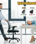 Set of 5 Quiet 3 Inch Rubber Office Chair Caster Wheels with Universal 11x22mm Stem shown in a quiet office environment