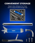 Heavy Duty Lever Action Barrel Pump Kit Pack Of 2 With Telescoping Suction Tube Drum Transfer Tool Wrench And Case For Fast Fluid Moves, storage case with tools.