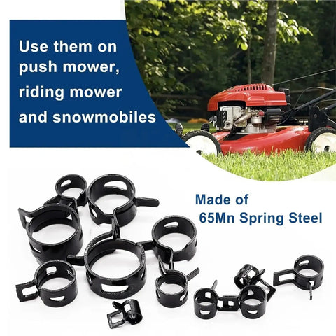 Grab This Ultimate 80 Pcs Spring Band Hose Clamp Assortment Kit For Your Smooth DIY Plumbing And Silicone Vacuum Setup. It Features Stepless Design That Snaps Right Onto Any Tubing Size. Perfect For Garage Pros And Homeowners Who Need A Solid Metal Grip. Black 65Mn spring steel hose clamps for mower and snowmobile lines