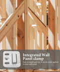 Image of a stainless steel wall panel clamp with wooden beams, part of 100 Piece Stainless Steel Wall Panel Clamps Buckles Fixing Kit.