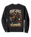 Classic Fit Retro Raccoon Plumber Sweatshirt Sporting A Tough Pipe Wrench Copper Line And Flashlight Graphic tailored for night shifts.