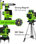 Floor And Wall Green Laser Level With 16 Lines, 360 Degree Spin, Self Leveling Cross Hair on tripod with magnetic mount