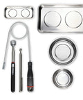 kiaikmc telescoping magnetic pickup tool set with pen-style magnet, flexible coil, and magnetic bolt tray