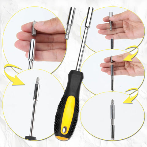 Kickass 39 Piece Household Tool Set With Sweet Organized Case For No Sweat Diy Fixes featuring chrome screwdriver with interchangeable heads.