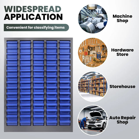 Heavy Duty Parts Cabinet With 100 Abs Drawers And Adjustable Dividers For Nuts Bolts Screws showcased in various shop environments.