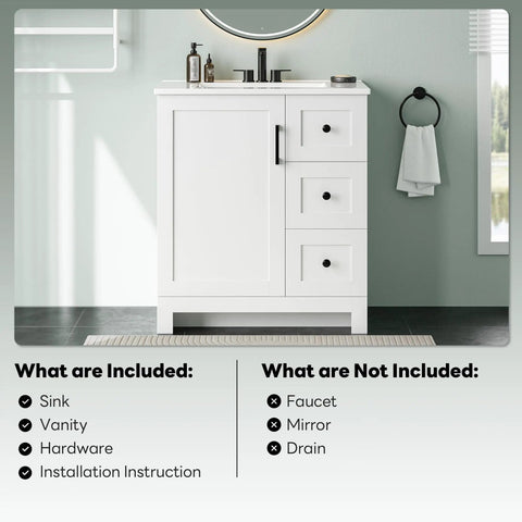 Clean Modern 30 Inch Bathroom Vanity In Bright White Matte With Integrated Sink Offering Straight Up Killer Storage Through Dual Soft Close Drawers And Solid Cabinet Door Total Upgrade For Your Space