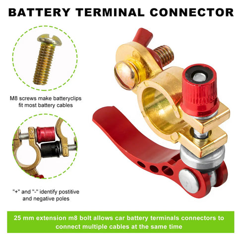 Battery Terminal Connectors 2 Pack Quick Disconnect Terminals With Anti Corrosion Pad Positive And Negative Top Post Ends For Car And Marine Use Durable Brass With Tin Plated Finish Easy Install