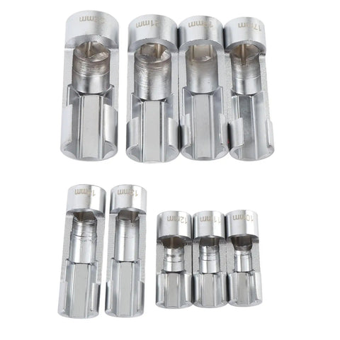 9 Piece Fuel Line Socket Set With Three Eighths And One Half Inch Drive From Ten To Twenty Two Millimeter Sizes CRV Steel
