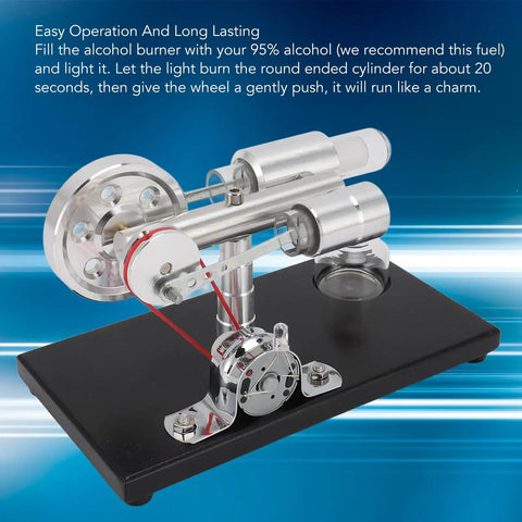 Stirling Engine Model With Colorful LED Light, Cool Hands On Educational DIY Power Generator Toy That Converts Heat Into Electricity on black base