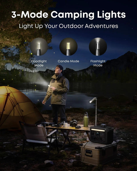 SOLIX C800X Portable Power Station With 100W Solar Panel 1200W Peak Output 768Wh LiFePO4 Battery Built In Camping Lights setup