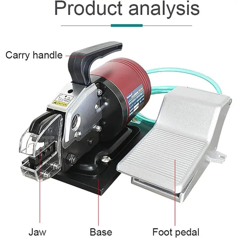 Top Tier Semi Automatic Pneumatic Terminal Crimper with 1.3 Ton Force and 0.6-0.8 Mpa Air Pressure shown with handle and foot pedal.