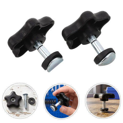 Plastic Star Knob Screw Set With Bolt And Nut Wide Compatibility Clamping Handle for fixtures and control boxes, black color shown.