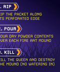Instructions for using Fire Ant Mound Blitz Fire Ant Killer For Lawns Gardens And Ornamental Plants, 8 Pre-Measured Packs.