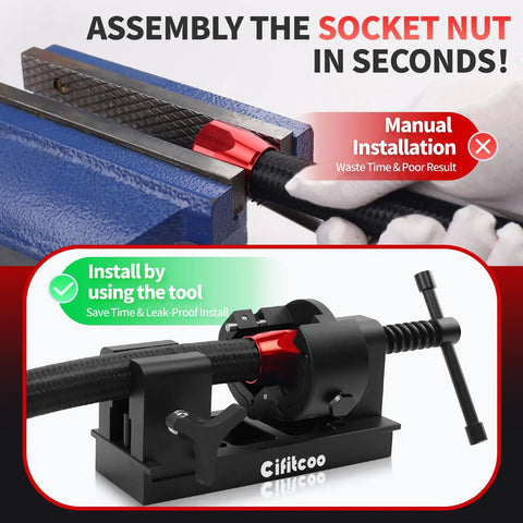 AN Fitting Installation Tool With Six Dies 4AN 6AN 8AN 10AN 12AN 16AN For CPE Fuel Line Universal Fit Adjustable Hose Assembly Tool for precise leak-free installs.
