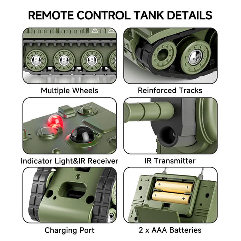 Detailed view of Two Player 1 To 64 RC Battle Tank Set With Infrared Shoot Dual Tanks With 330 Degree Rotating Turret components.