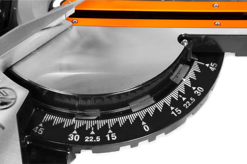 Close-up of the 15 Amp 10 Inch Sliding Compound Miter Saw With Laser For Seriously Precise Cuts Crosscut Boards Up To 13.4 Inches