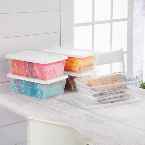 Hella Convenient 6 Qt Clear Stackable Storage Containers With Snap Close White Lids Bpa Free Plastic Bins For Home And Classroom Organization 60 Pack Crushes Mess Instantly
