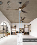 52 Inch Smart Outdoor Ceiling Fan With Lights For Patios Damp Rated Walnut Wood 3 Blade Farmhouse Style With High Airflow DC Motor