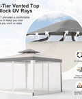 2-tier vented top of the Patio Gazebo Tent 10x10 Outdoor Canopy Shelter With Removable Netting, 100 Sq Ft Of Shade For Garden