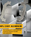 16 Inch On Center Stud Layout Tool Forged From Tough Cast Aluminum showing sturdy frame, hexagonal metal background, and alignment feature.