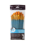 Zip N Close 12 Piece Brush Set In Vinyl Pouch For Acrylics And Watercolor Pro Grade Taklon Brushes with wood handles in packaging