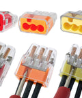 Push-In Wire Connectors Assorted Pack 2-Port 3-Port 4-Port 75 Pieces No-Twist Design in clear shells with different colors