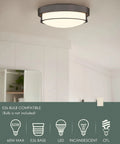 12 Inch Flush Mount Ceiling Light, 2 Light Close-To-Ceiling Fixture In Oil Rubbed Bronze Finish With Frosted Glass