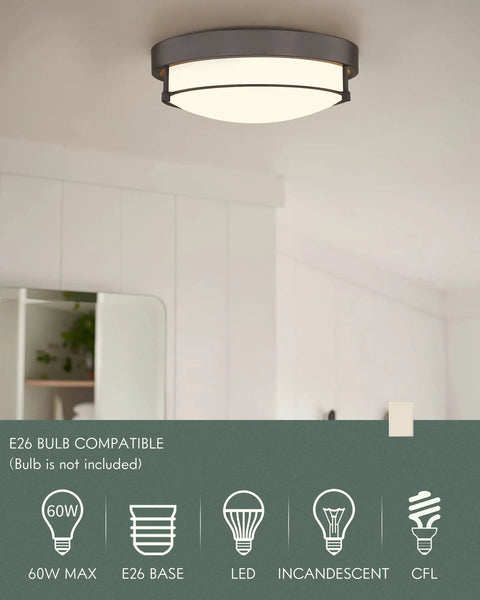 12 Inch Flush Mount Ceiling Light, 2 Light Close-To-Ceiling Fixture In Oil Rubbed Bronze Finish With Frosted Glass