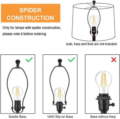 Diagram showing spider fitter for Two Pack Drum Lamp Shades Natural Beige Linen, Medium Size 11.6 In Top, 12.6 In Bottom, 9.8 In High