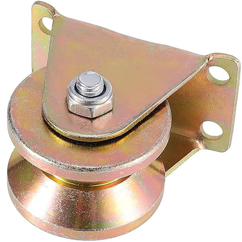 Heavy duty sliding gate wheels with V-groove design for industrial gates, featuring 2-inch diameter and robust steel construction.